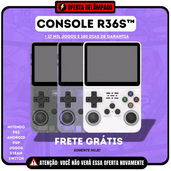 Console R36S™ - 17.500 Jogos de 20+ Consoles (180 dias de Garantia)