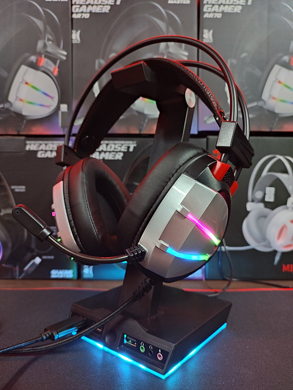 HEADSET GAMER K-MEX AR70, LED, DRIVERS 50MM, PRATA, AR7002SU71PRB0X