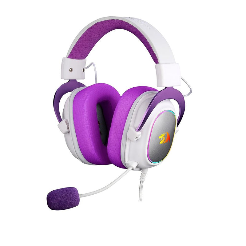 Headset Gamer Redragon Zeus X RGB, Surround 7.1, Driver de 53mm, USB, Microfone com Redução de Ruído, Branco com Roxo - H510WP-RGB